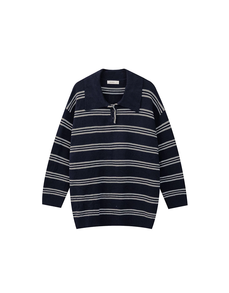 Vintage Striped Knitted Polo Collar Sweater