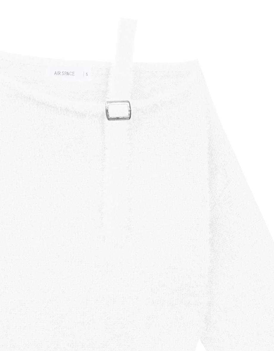 Asymmetric Shoulder Strap Fluffy Knit Long Sleeve Top