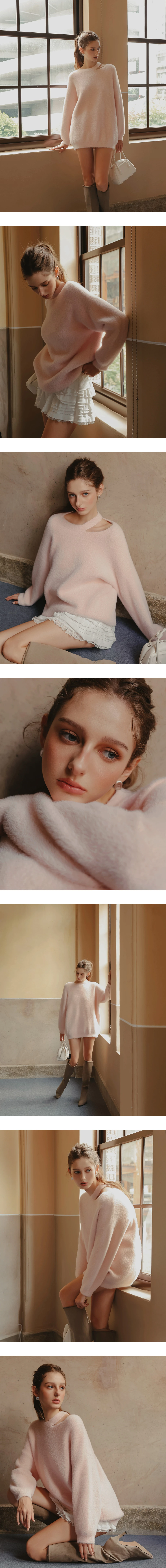 Asymmetric Cut Out Neckline Soft Fluffy Knit Sweater Asymmetric Cut Out Neckline Soft Fluffy Knit Sweater