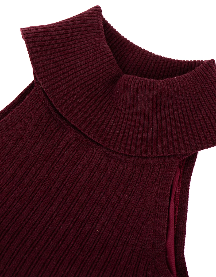 Sleeveless Turtleneck Ribbed Knit Plain Crop Padded Tank Top