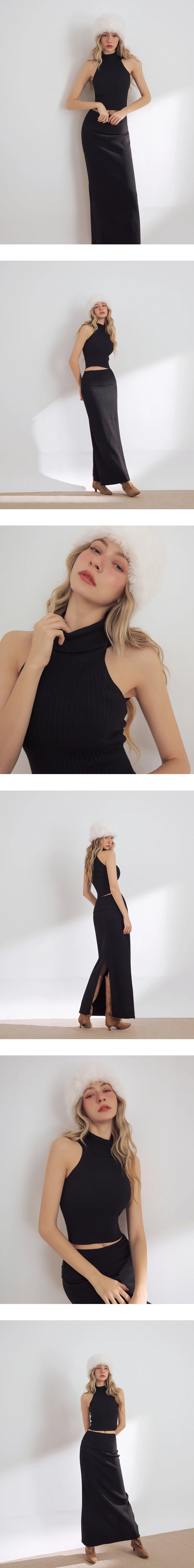 Sleeveless Turtleneck Ribbed Knit Plain Crop Padded Tank Top
