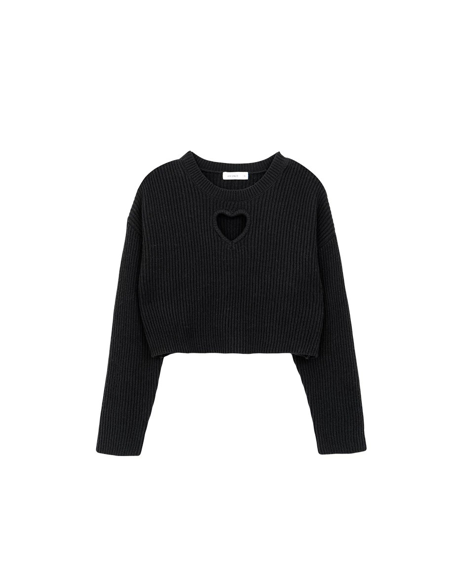 Heart Cut Out Ribbed Cropped Knit Top