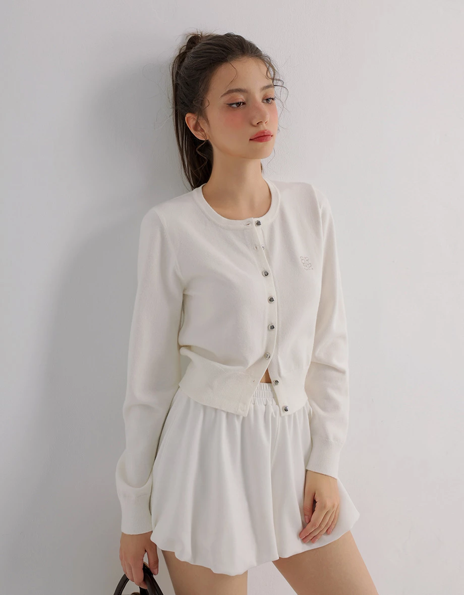 Classic Round Neck Buttoned Knit Cardigan with AIR SPACE Logo Embroidery