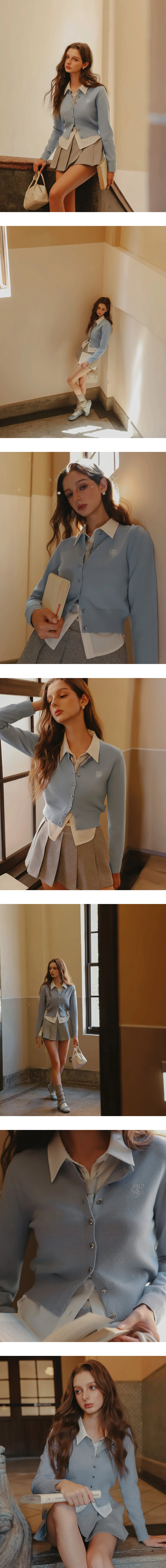 Classic Round Neck Buttoned Knit Cardigan with AIR SPACE Logo Embroidery