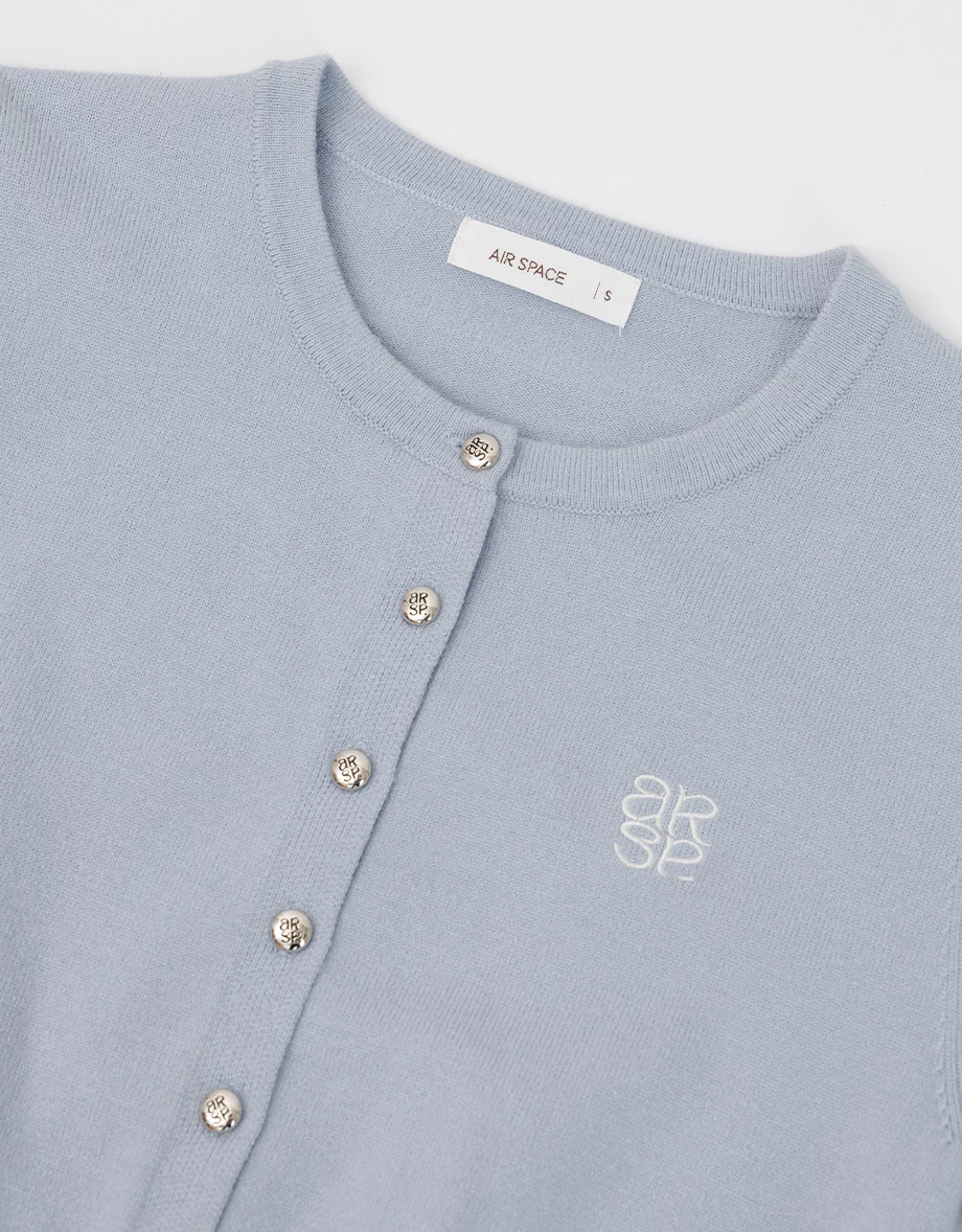 Classic Round Neck Buttoned Knit Cardigan with AIR SPACE Logo Embroidery