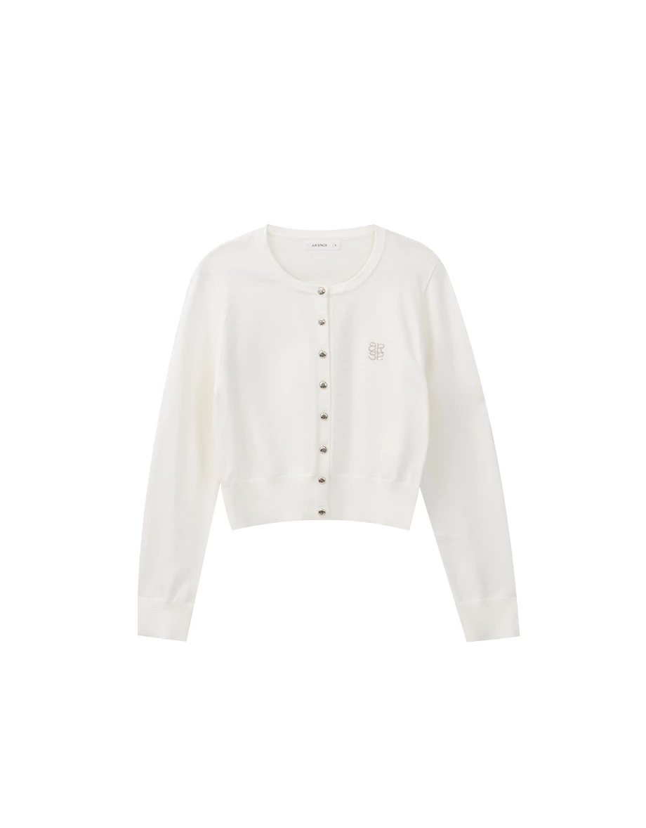 Classic Round Neck Buttoned Knit Cardigan with AIR SPACE Logo Embroidery