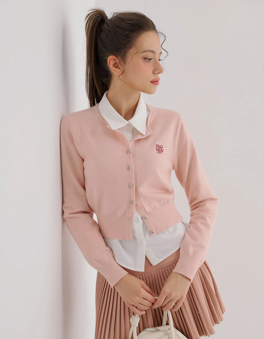Classic Round Neck Buttoned Knit Cardigan with AIR SPACE Logo Embroidery