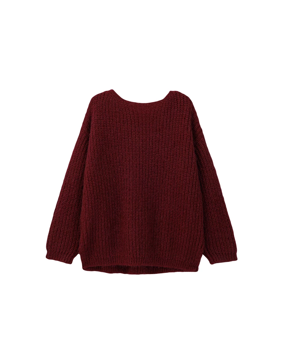 Reversible V Neck Lace Up Fluffy Knit Sweater Reversible V Neck Lace Up Fluffy Knit Sweater