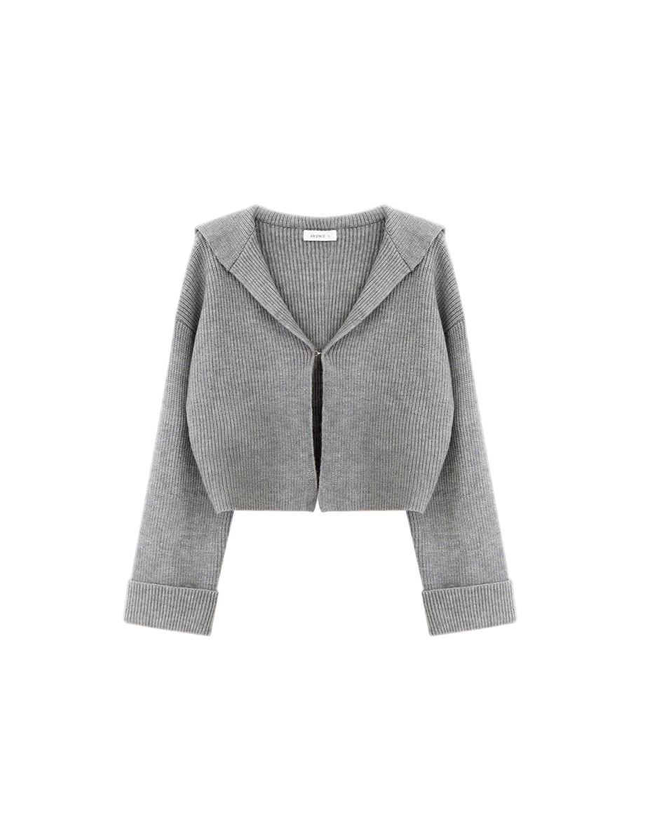 Folded Sailor Collar Hook Front Knit Short Cardigan