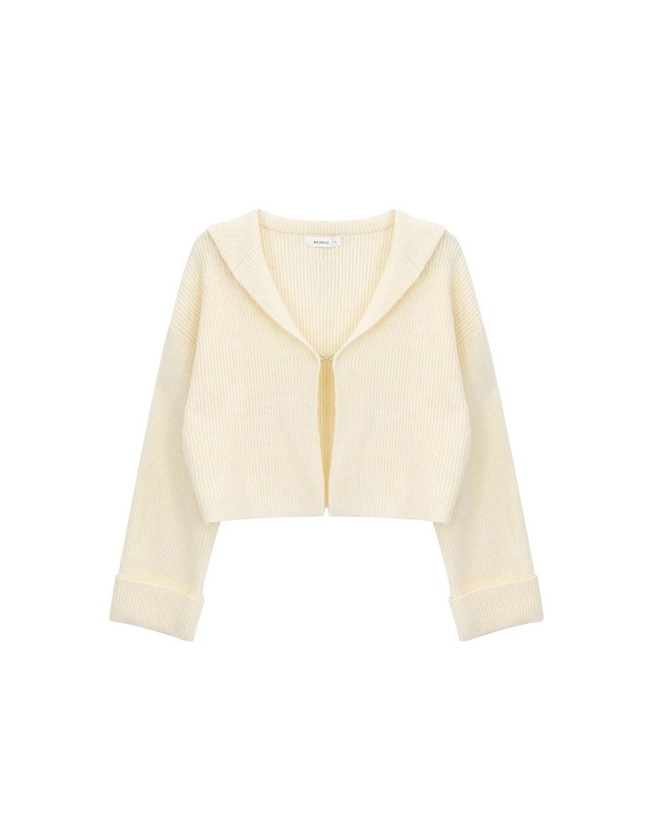 Folded Sailor Collar Hook Front Knit Short Cardigan