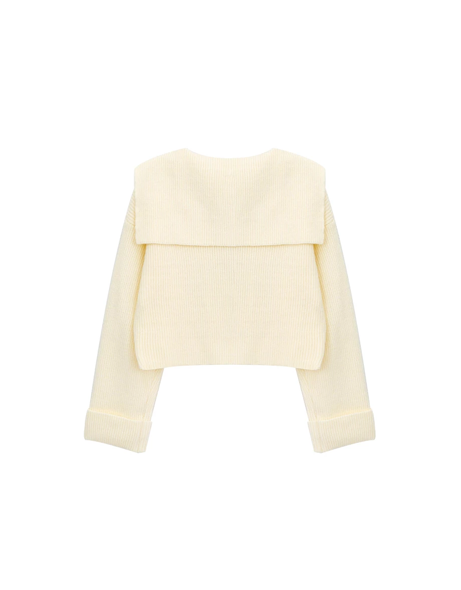 Folded Sailor Collar Hook Front Knit Short Cardigan