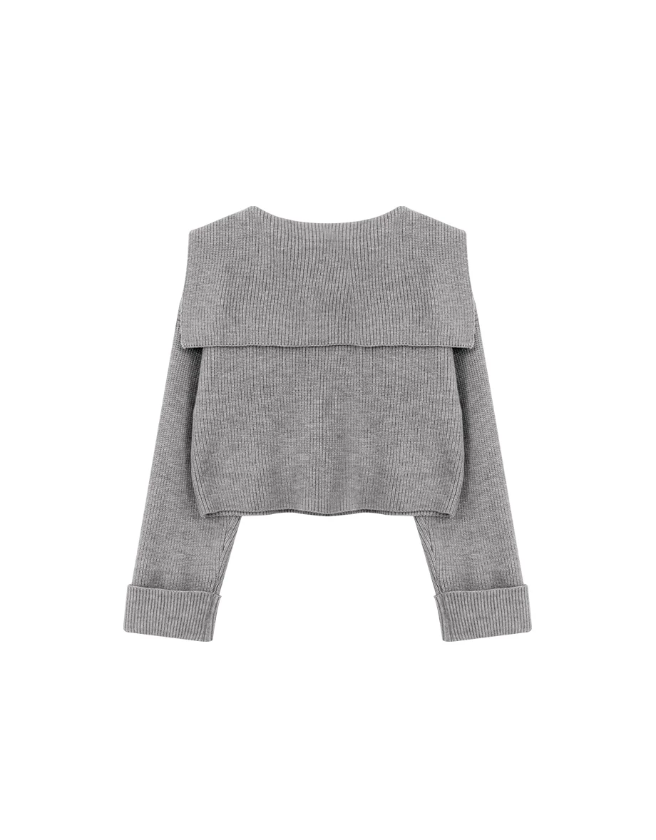 Folded Sailor Collar Hook Front Knit Short Cardigan