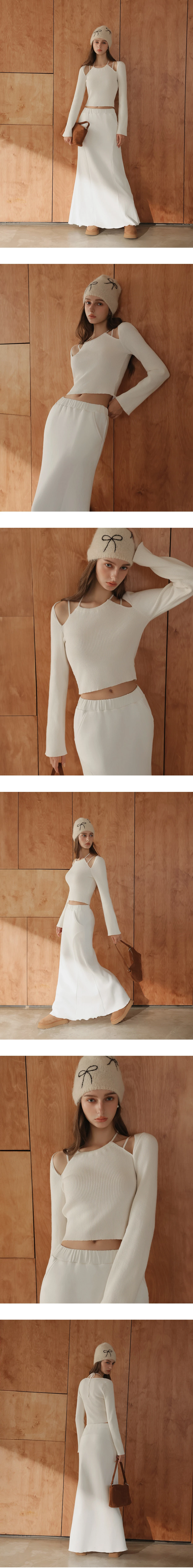 Cut Out Shoulder Halter Tie Ribbed Knit Top