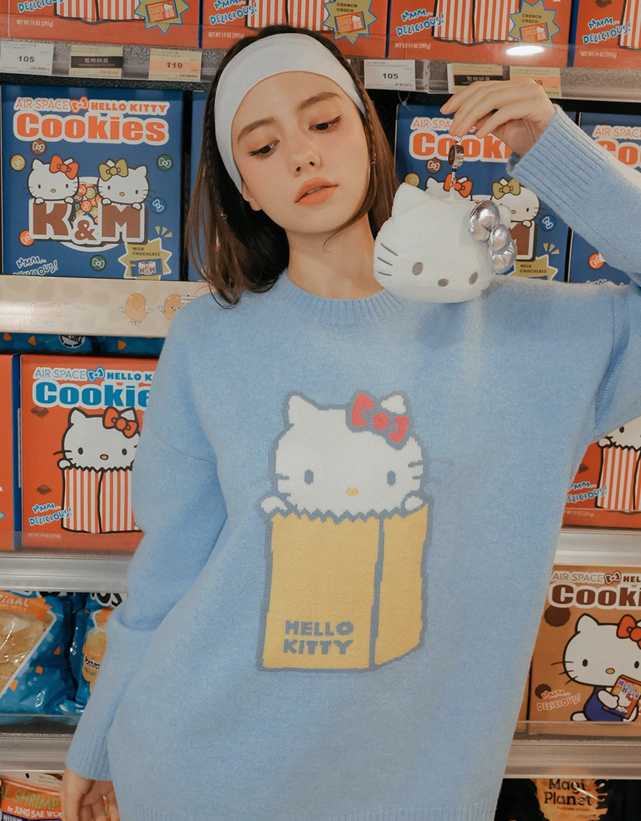 【Hello Kitty Collaboration】Soft Knit Oversized Knit Pullover Sweater