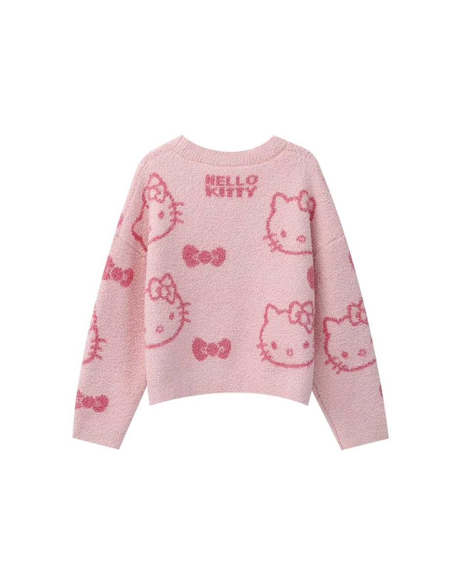【Hello Kitty Collaboration】Hello Kitty All-Over Print Fluffy Knit Cardigan
