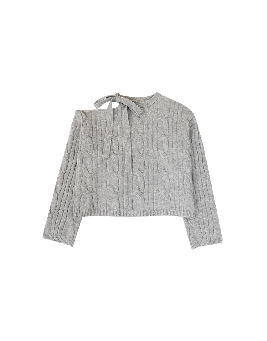 Asymmetric Strap Cable Knit Off Shoulder Long Sleeve Crop Sweater