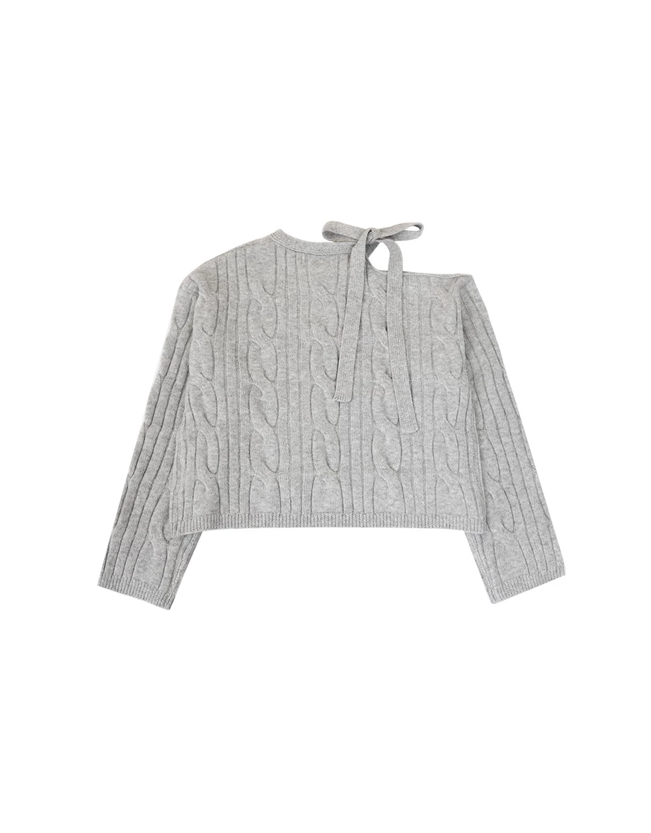 Asymmetric Strap Cable Knit Off Shoulder Long Sleeve Crop Sweater