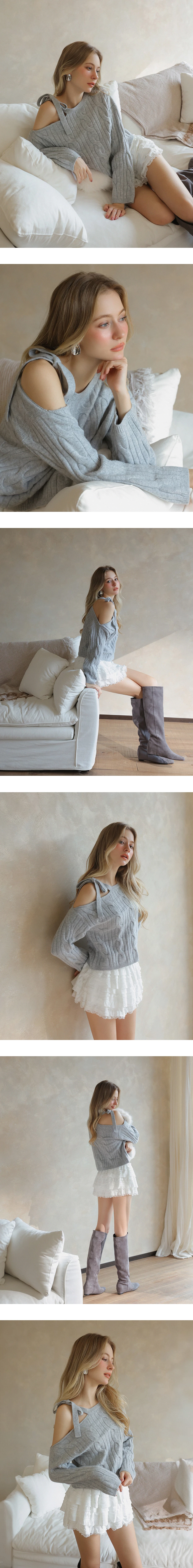 Asymmetric Strap Cable Knit Off Shoulder Long Sleeve Crop Sweater