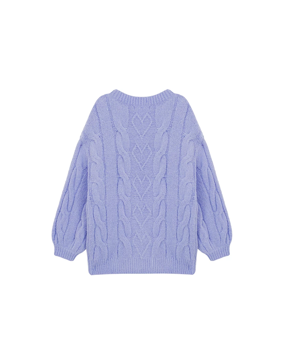 Soft Cable Knit Heart Detail V Neck Long Sleeve Sweater