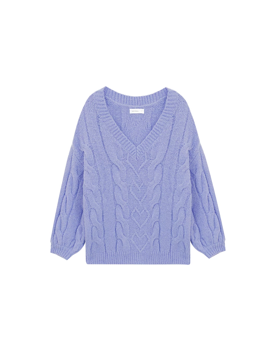 Soft Cable Knit Heart Detail V Neck Long Sleeve Sweater