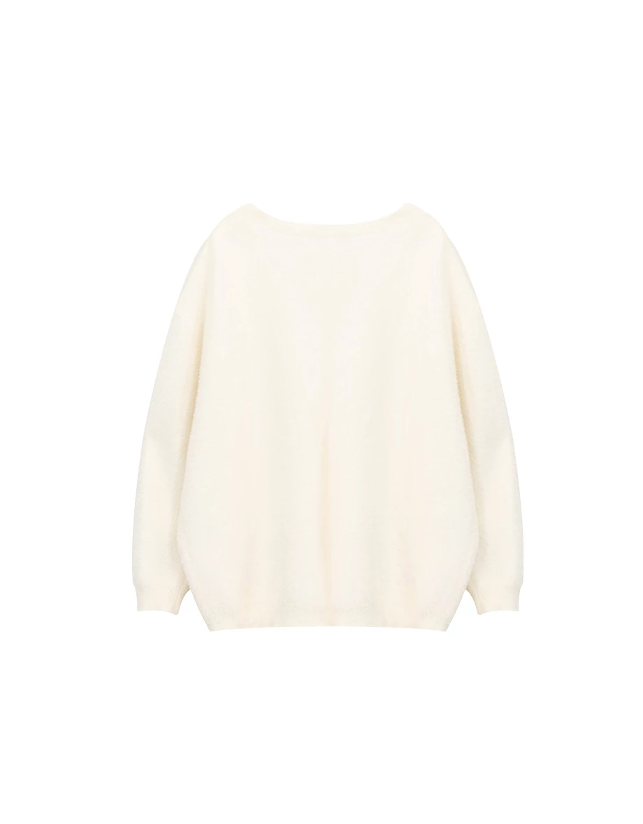 Fuzzy Knit Oversized V Neck Button Cardigan with Front Pockets