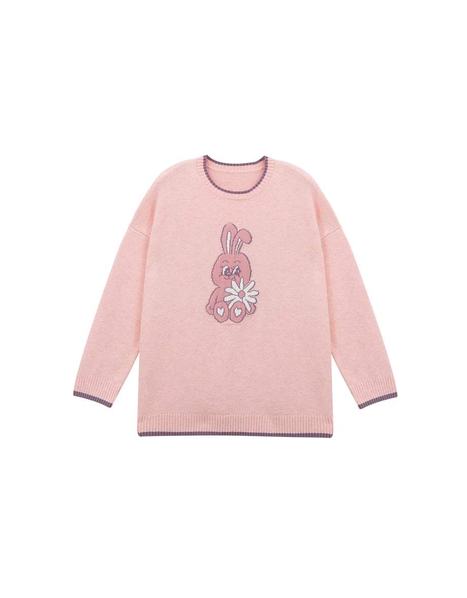 【Lyra & Toby】Lyra Bunny Jacquard Knit Sweater with Contrast Trim