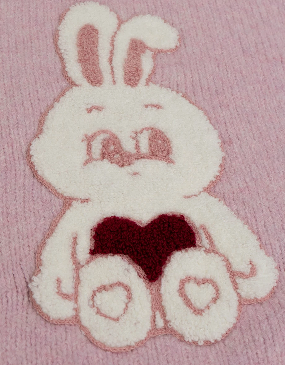 【Lyra & Toby】Lyra Bunny Print V Neck Knit Pullover Sweater (with Detachable Stripe Scarf Tie) 【Lyra & Toby】Lyra Bunny Print V Neck Knit Pullover Sweater (with Detachable Stripe Scarf Tie)