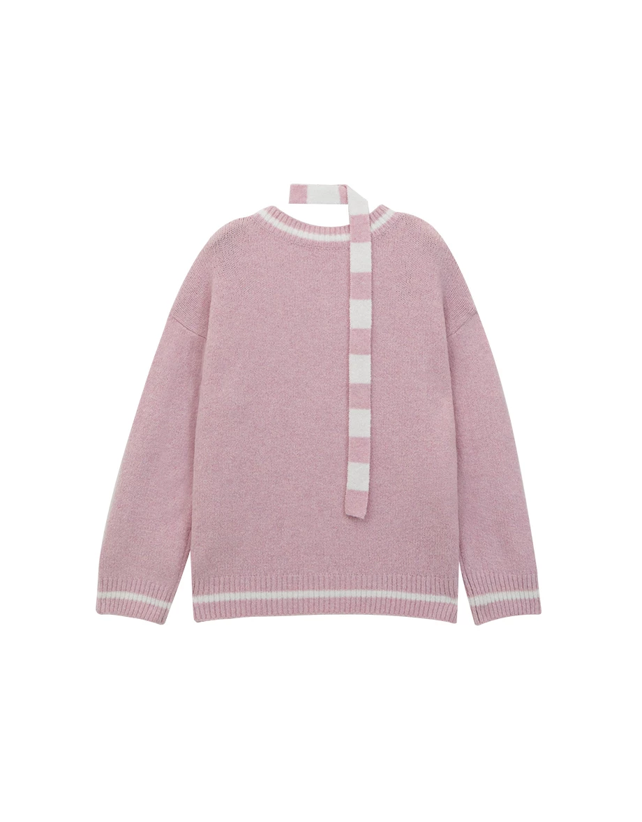 【Lyra & Toby】Lyra Bunny Print V Neck Knit Pullover Sweater (with Detachable Stripe Scarf Tie) 【Lyra & Toby】Lyra Bunny Print V Neck Knit Pullover Sweater (with Detachable Stripe Scarf Tie)