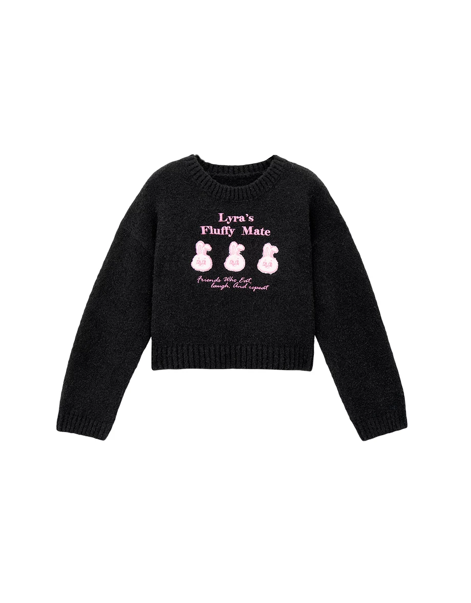 【Lyra & Toby】Slogan Embroidered Cropped Knit Sweater