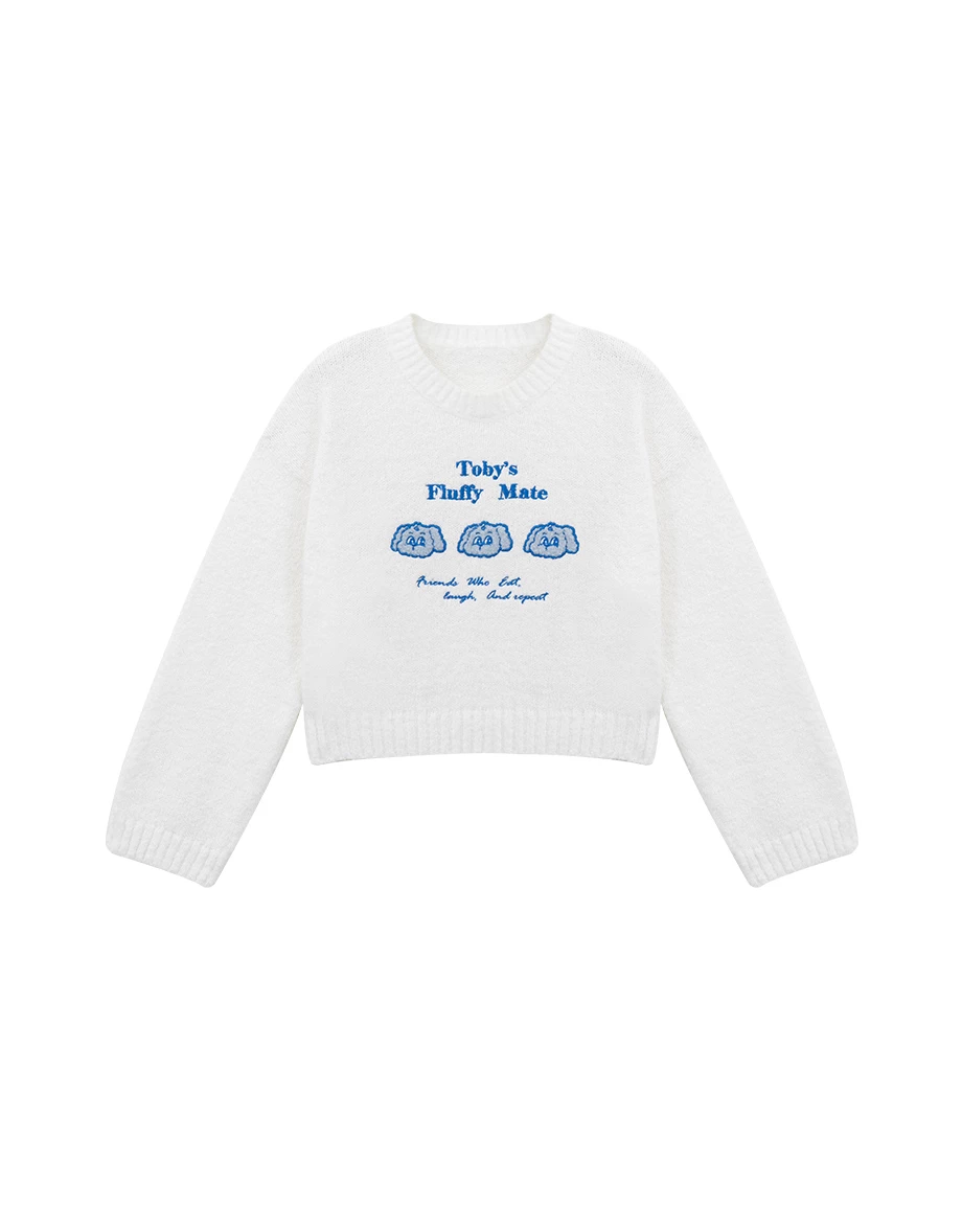 【Lyra & Toby】Slogan Embroidered Cropped Knit Sweater