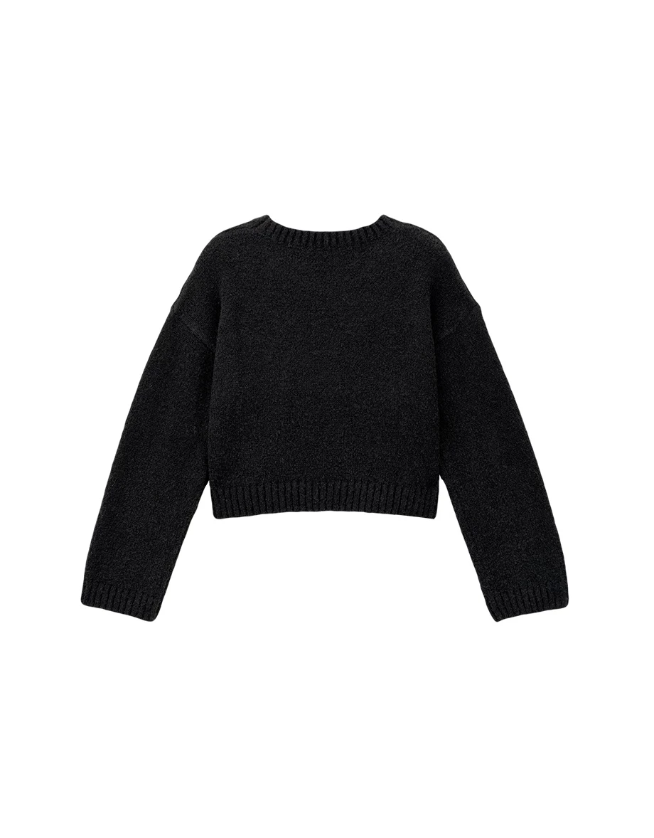 【Lyra & Toby】Slogan Embroidered Cropped Knit Sweater