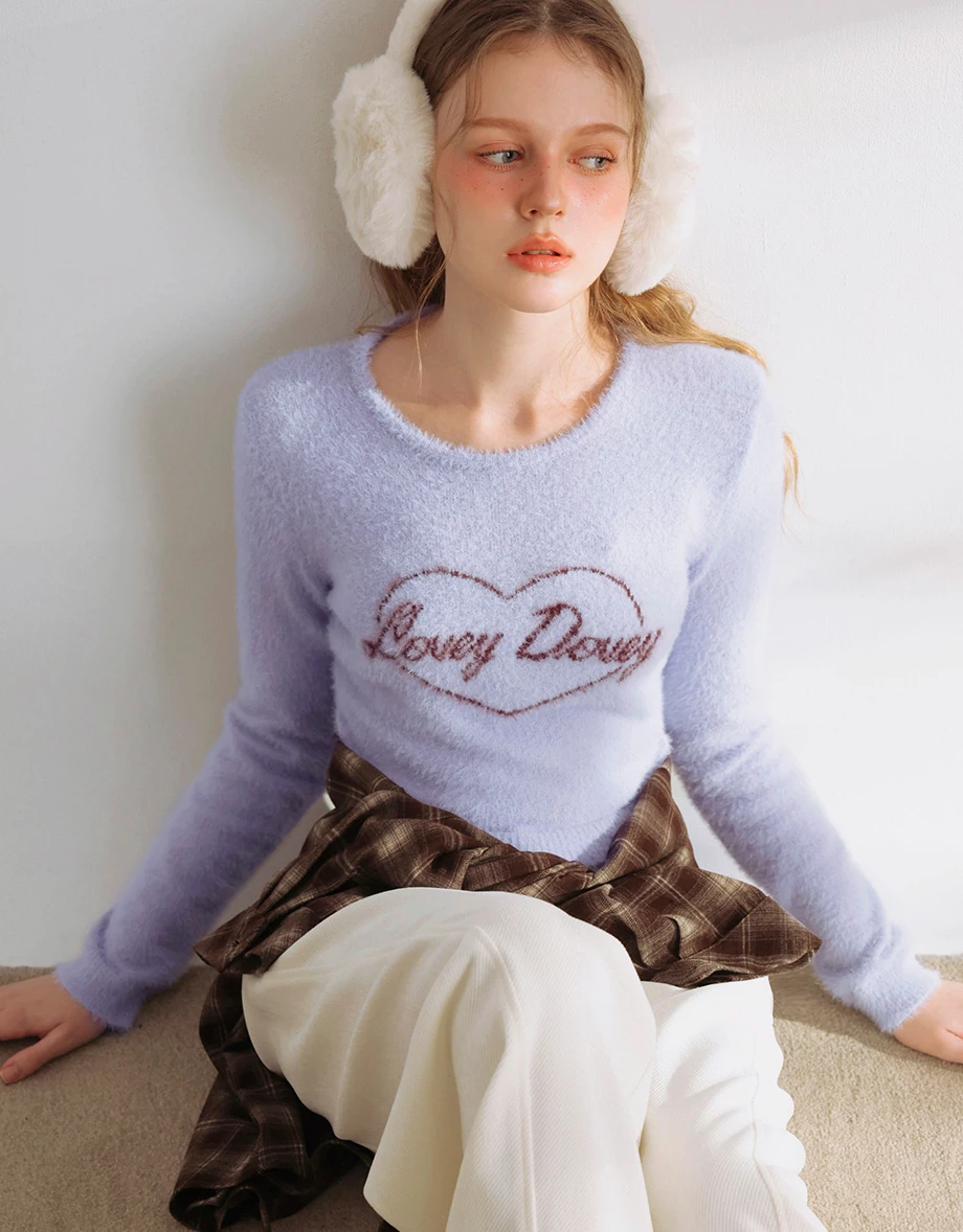 Soft Touch Heart Graphic Fuzzy Knit Sweater Soft Touch Heart Graphic Fuzzy Knit Sweater