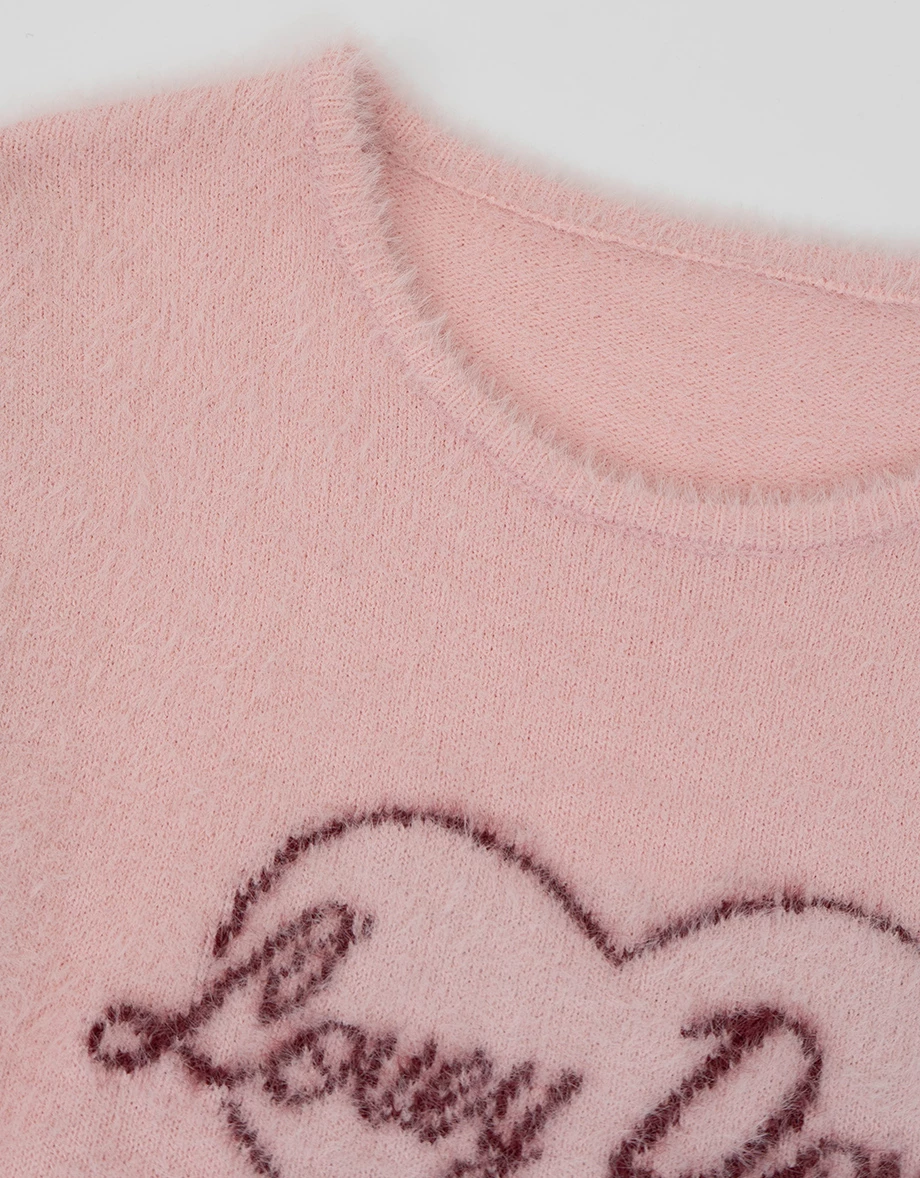 Soft Touch Heart Graphic Fuzzy Knit Sweater