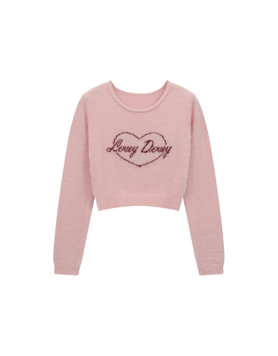 Soft Touch Heart Graphic Fuzzy Knit Sweater