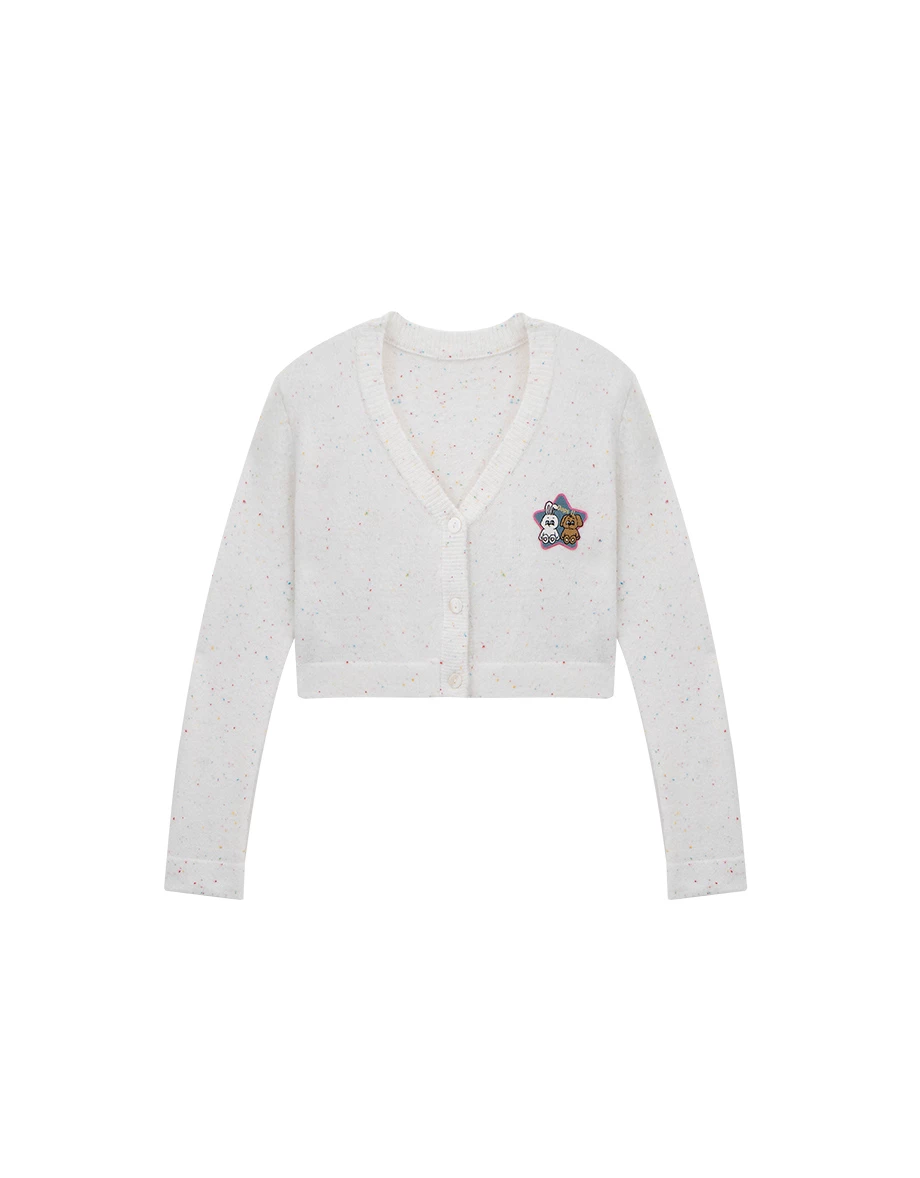 【Lyra & Toby】Graphic Star Patch V Neck Knit Cropped Cardigan