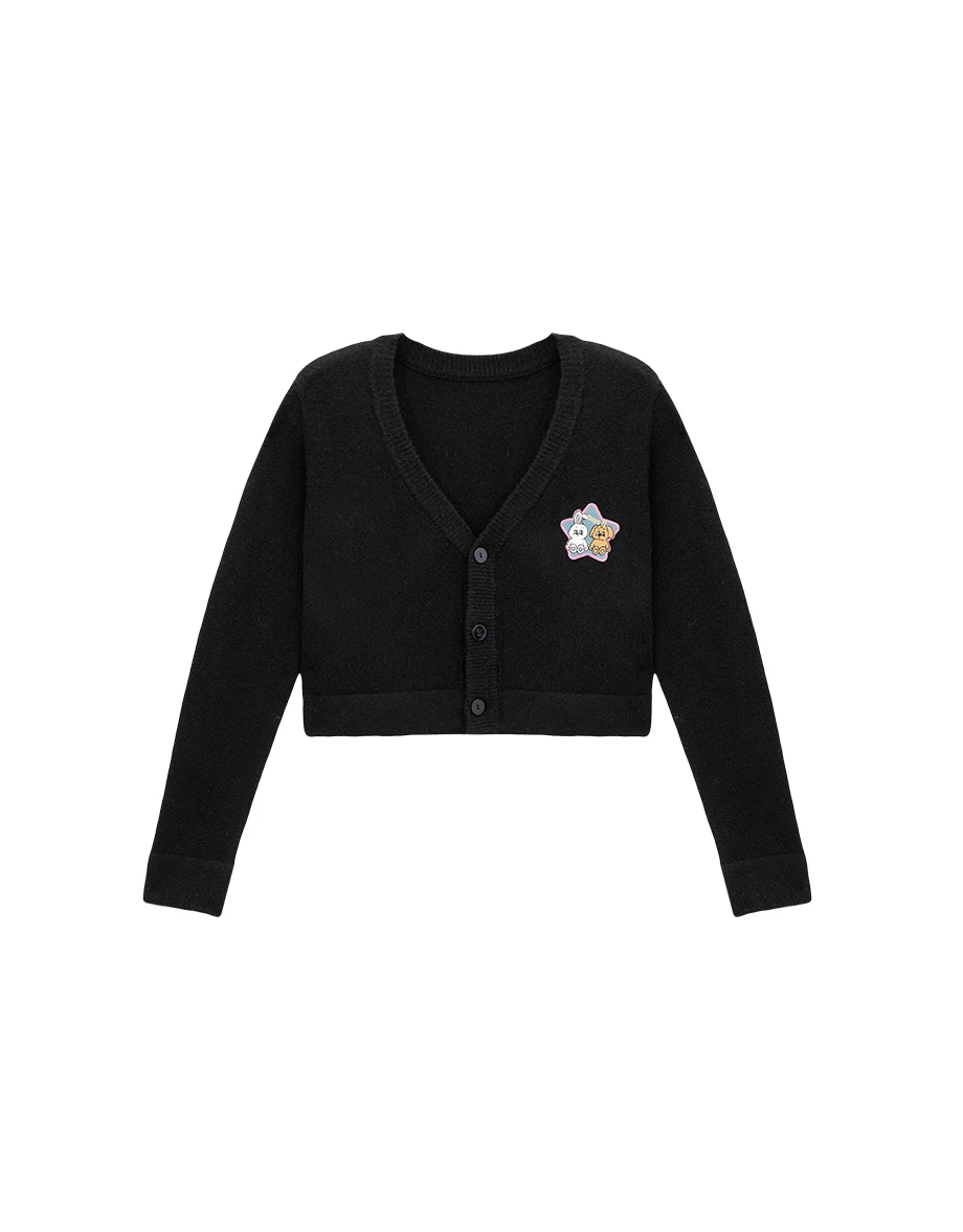 【Lyra & Toby】Graphic Star Patch V Neck Knit Cropped Cardigan 【Lyra & Toby】Graphic Star Patch V Neck Knit Cropped Cardigan