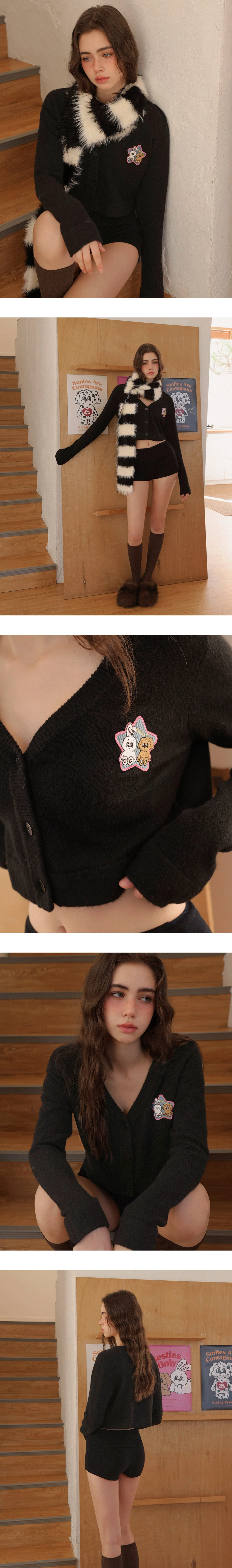 【Lyra & Toby】Graphic Star Patch V Neck Knit Cropped Cardigan 【Lyra & Toby】Graphic Star Patch V Neck Knit Cropped Cardigan