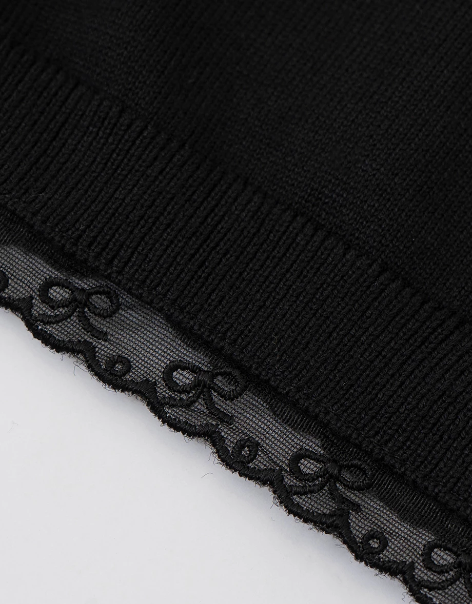 Soft Knit Heart Button Accent Cropped Cardigan with Lace Hem Detail