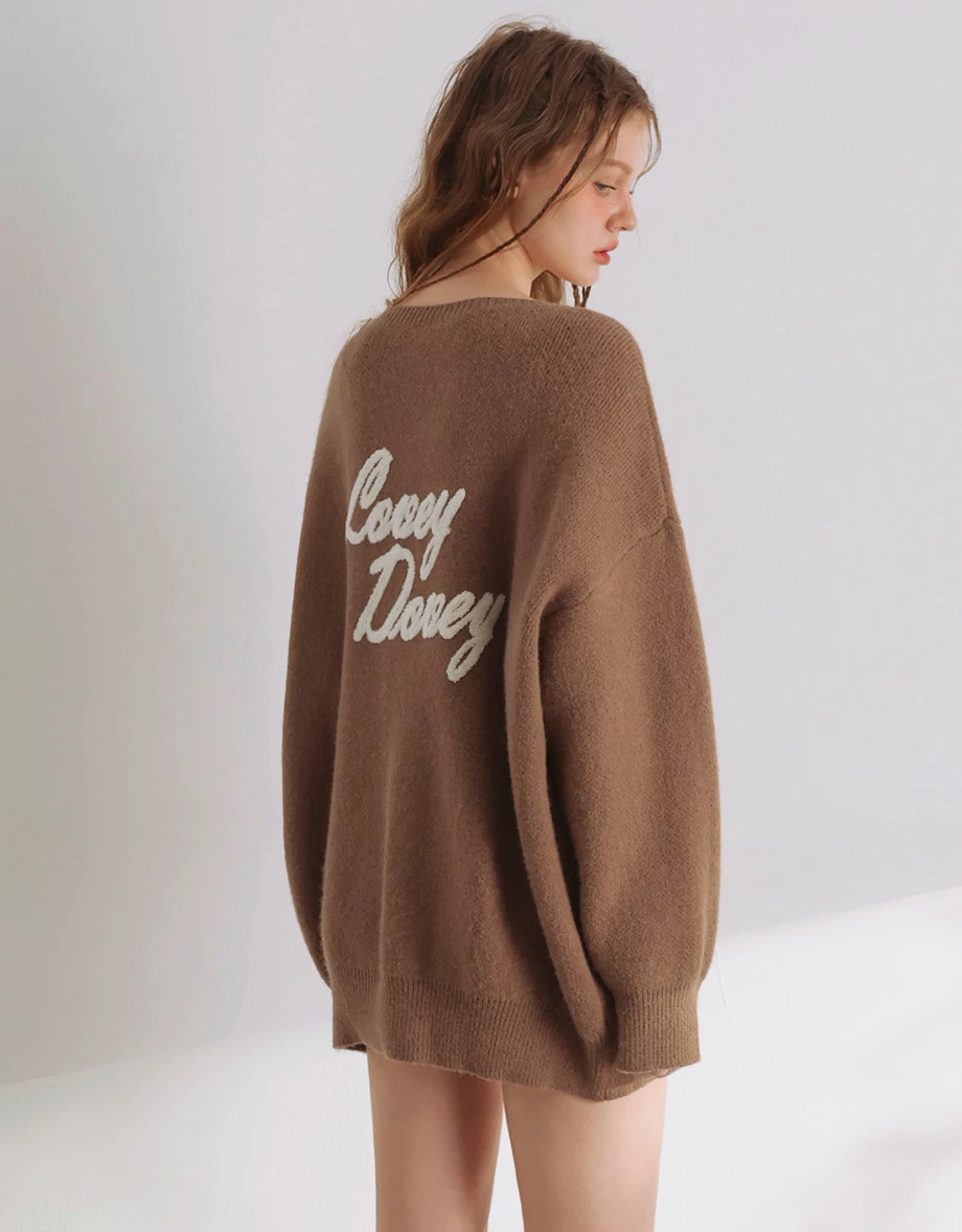 Lovey Dovey Back Print Longline Button Front Knit Cardigan Lovey Dovey Back Print Longline Button Front Knit Cardigan