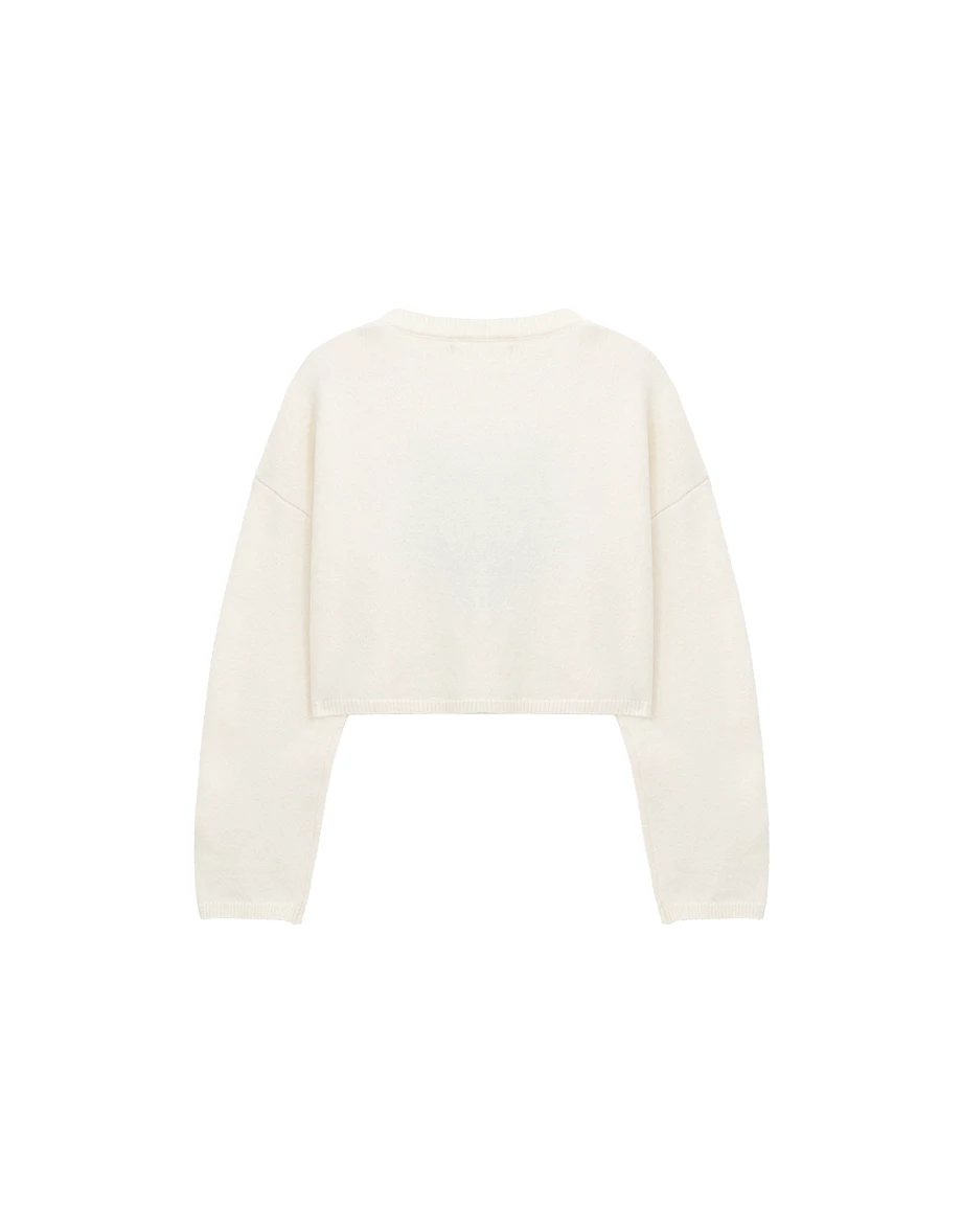 Classic Round Neck Star Motif Knit Cropped Sweater