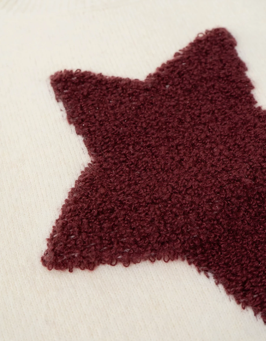 Classic Round Neck Star Motif Knit Cropped Sweater