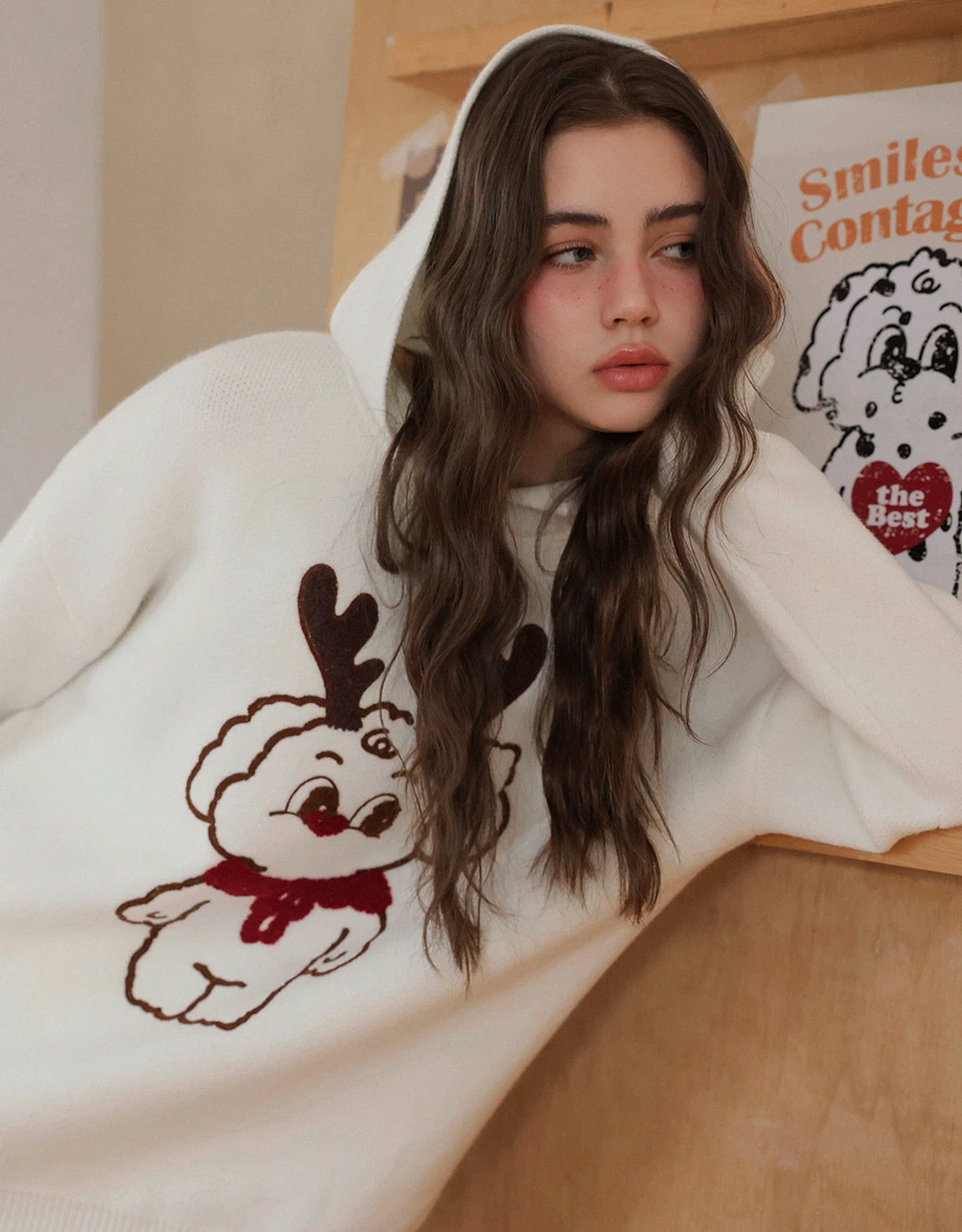 【Lyra & Toby】Graphic Hooded Knit Pullover Sweater 【Lyra & Toby】Graphic Hooded Knit Pullover Sweater