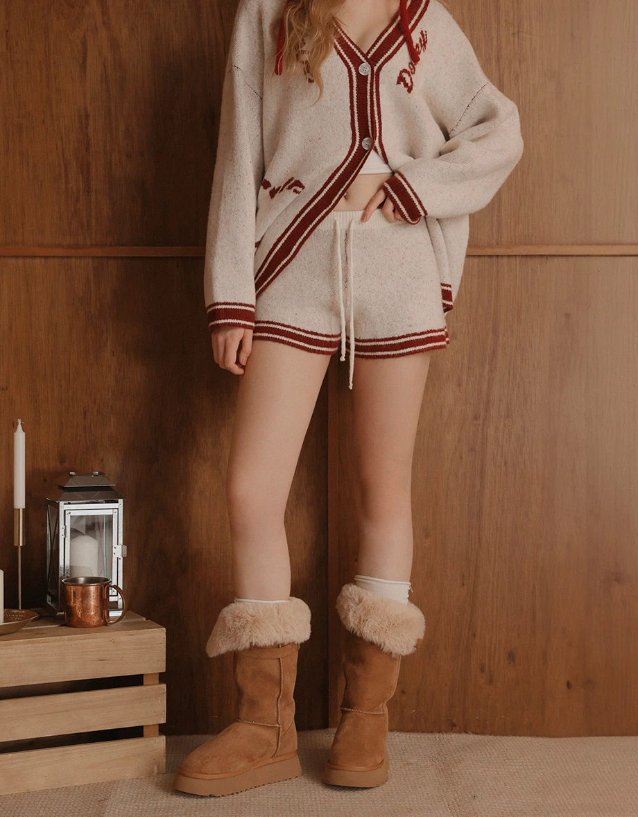 Contrast Trim Drawstring Waist Knit Lounge Shorts