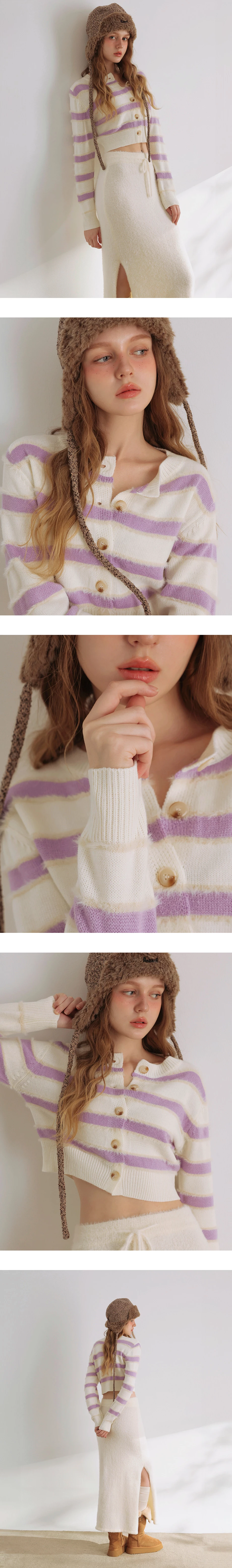 Contrast Trim Fluffy Knit Crop Cardigan