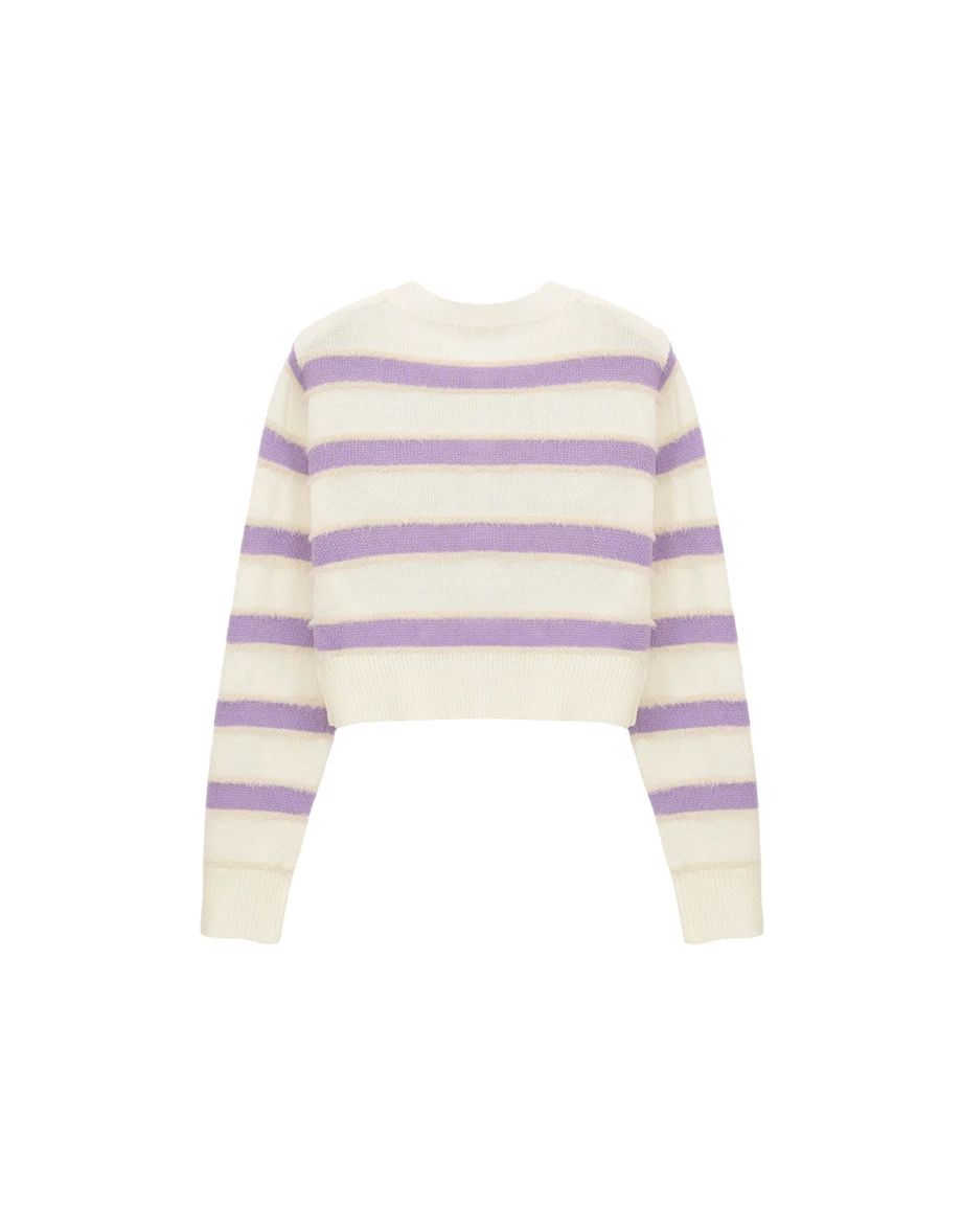 Contrast Trim Fluffy Knit Crop Cardigan