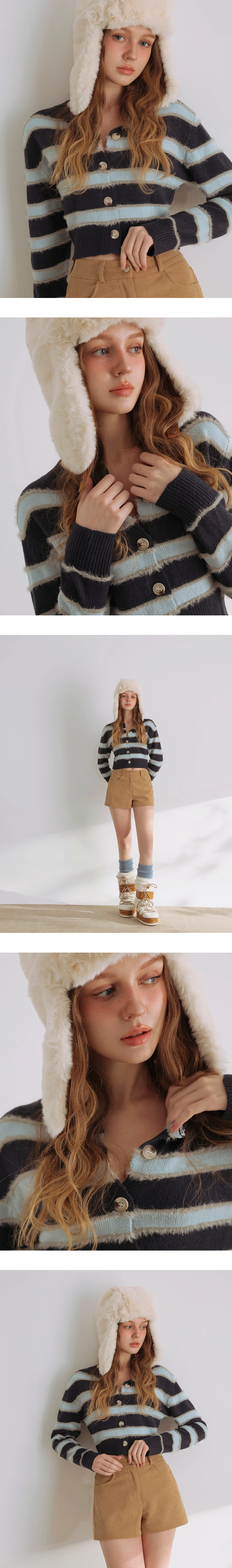 Contrast Trim Fluffy Knit Crop Cardigan