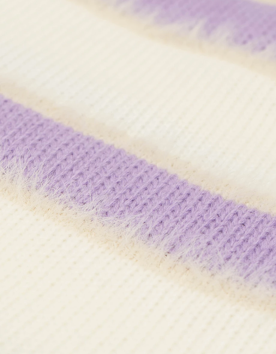 Contrast Trim Fluffy Knit Crop Cardigan