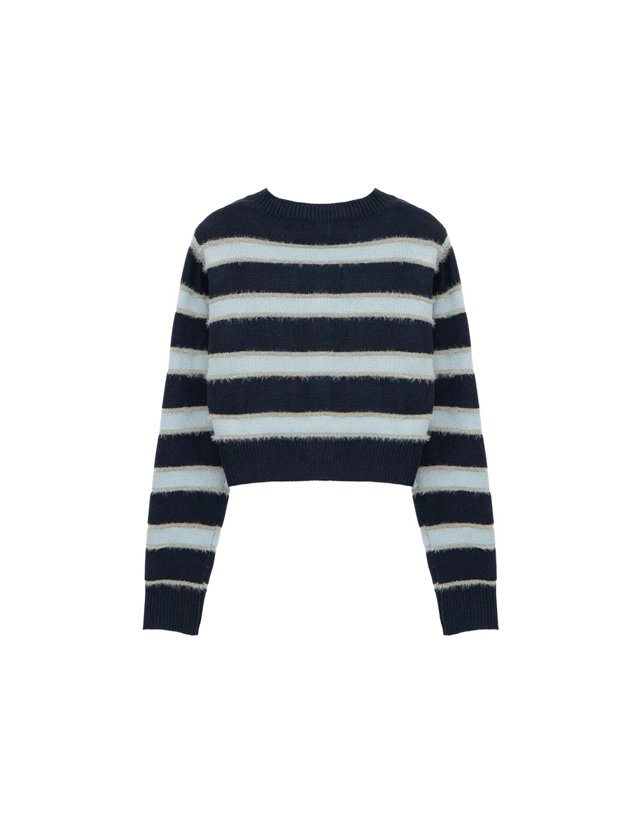 Contrast Trim Fluffy Knit Crop Cardigan