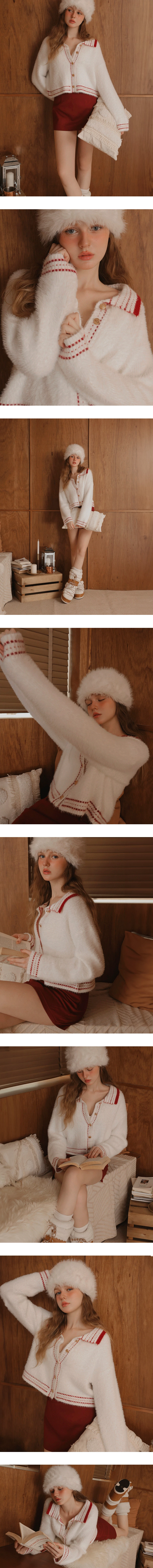 Long Sleeve Faux Mink Fur Contrast Trim Cardigan