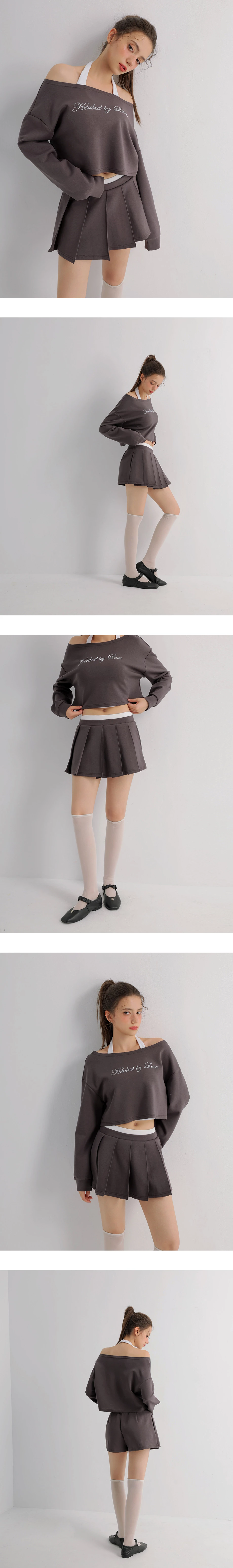 Pleated Knit Mini Skorts with Contrast Waistband Pleated Knit Mini Skorts with Contrast Waistband